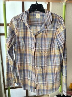 J. Crew Plaid Button-Up Shirt in Blue, Yellow and Lavender